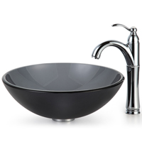 Kraus Frosted Black Glass Vessel Sink and Faucet