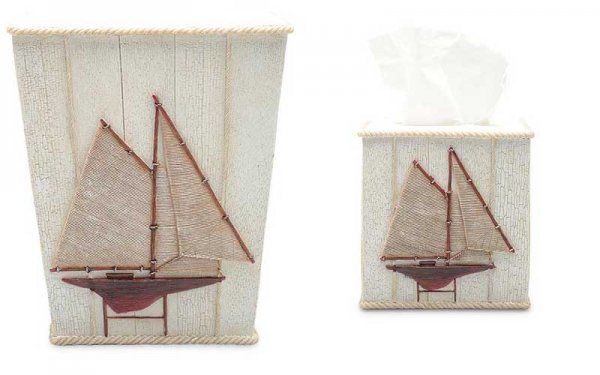 Coastal Cottage Tissue Box and Waste Basket Accessory Set